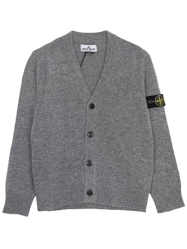 Kids Wappen Patch V-Neck Knit Cardigan Grey - STONE ISLAND - BALAAN 3