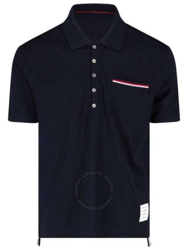 Men's Three Stripes Pocket Mercerized Short Sleeve Polo Shirt Navy - THOM BROWNE - BALAAN 2