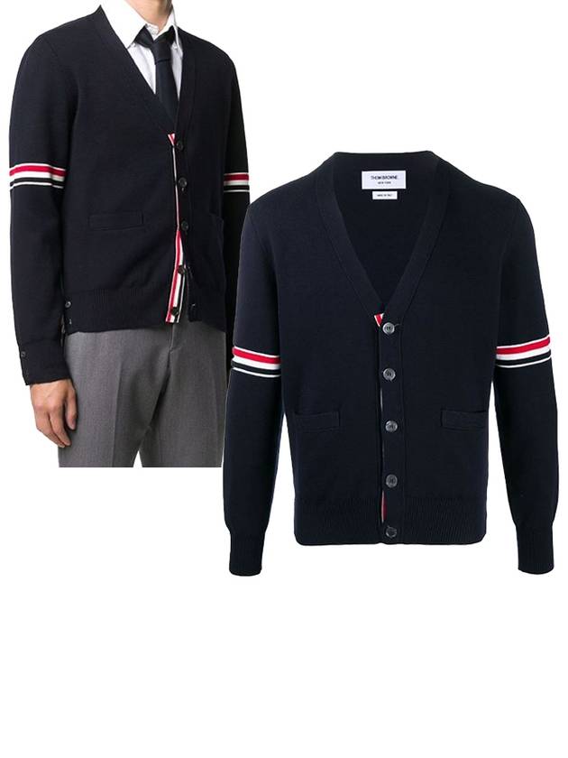 Milano Stitch Sprite Armband Cotton V-neck Cardigan Light Grey - THOM BROWNE - BALAAN 2