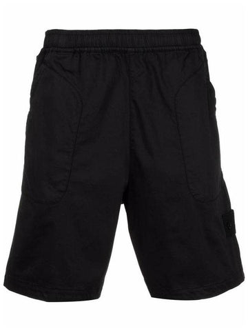 Men's Straight Leg Logo Stretch Cotton Bermuda Shorts Black - STONE ISLAND - BALAAN 1