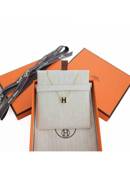 Mini Pop H Pendant Necklace Gold Noir - HERMES - BALAAN 2