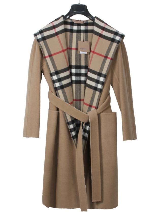 Women's Check Hooded Wool Wrap Single Coat Archives Beige - BURBERRY - BALAAN 2