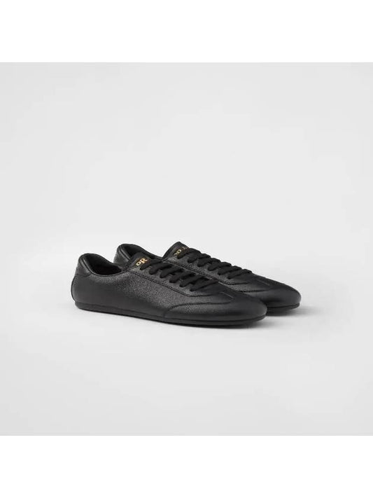 Logo Leather Low-Top Sneakers Black - PRADA - BALAAN 1