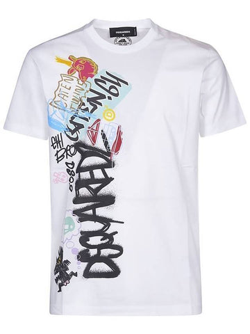 Men's Logo Print Short Sleeve T-Shirt White - DSQUARED2 - BALAAN 1