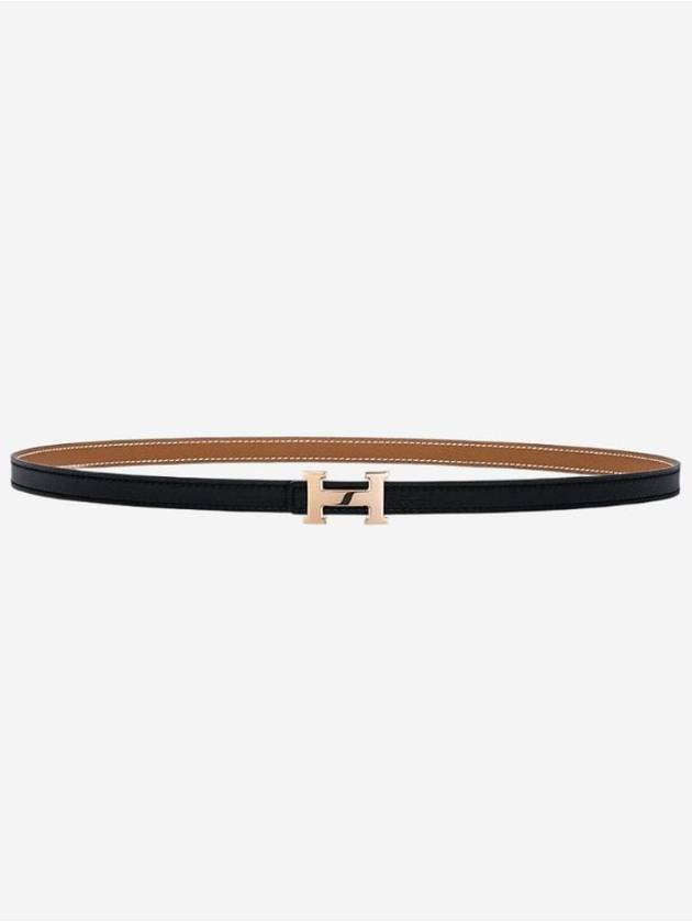 Mini H Buckle Strap 13mm Reversible Leather Belt Pink Gold Black - HERMES - BALAAN 1