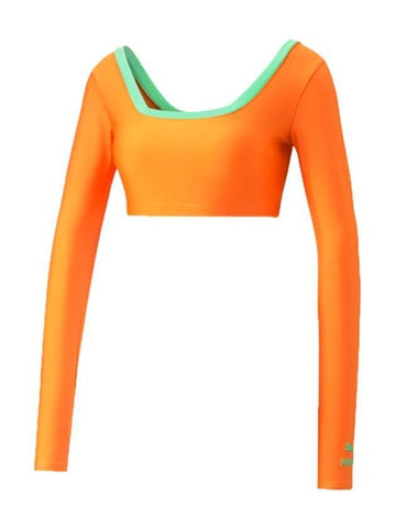 x Dua Lipa Cropped Long Sleeve T Shirt Orange - PUMA - BALAAN 1