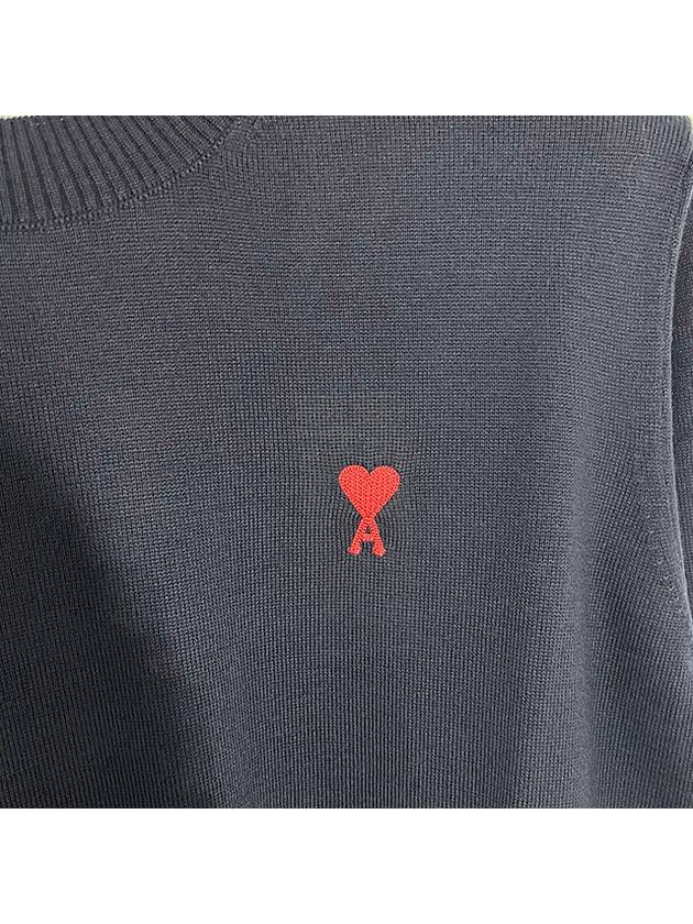 Heart Embroidered Logo Crew Neck Knit Top Navy - AMI - BALAAN 5