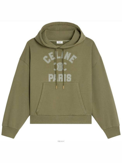 Logo Print Cotton Fleece Loose Hoodie KhakI - CELINE - BALAAN 2