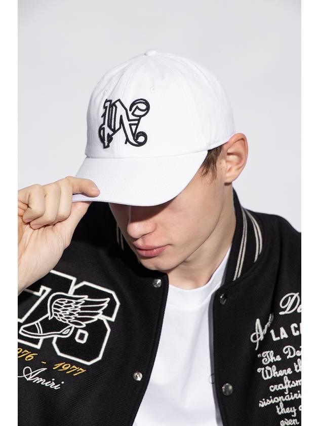 Monogram Embroidered Base Ball Cap White - PALM ANGELS - BALAAN 3