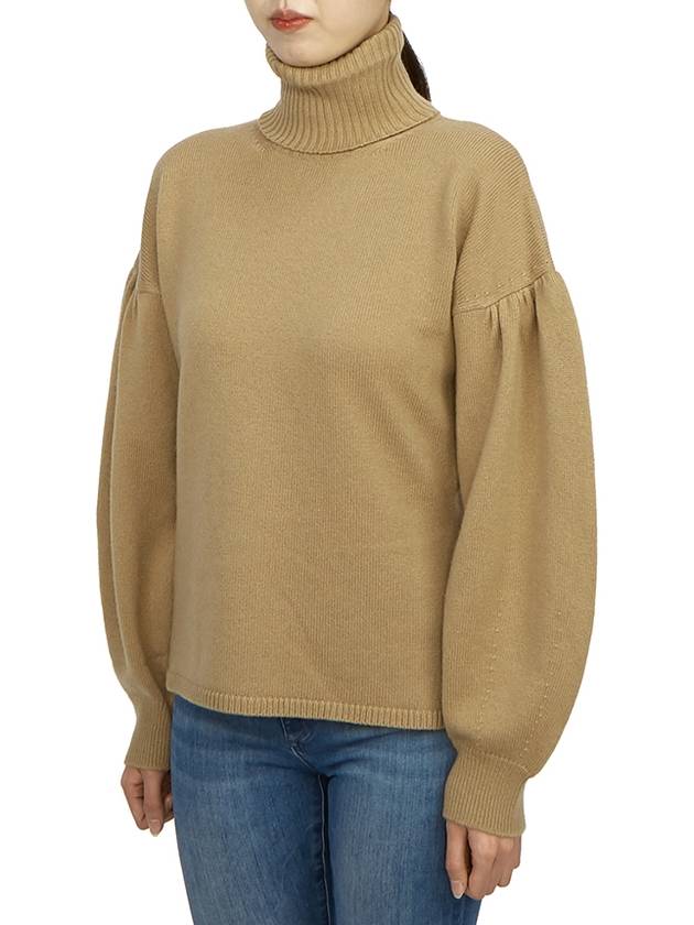 Maldive Puff Sleeve Wool Cashmere Turtleneck Camel - MAX MARA - BALAAN 3