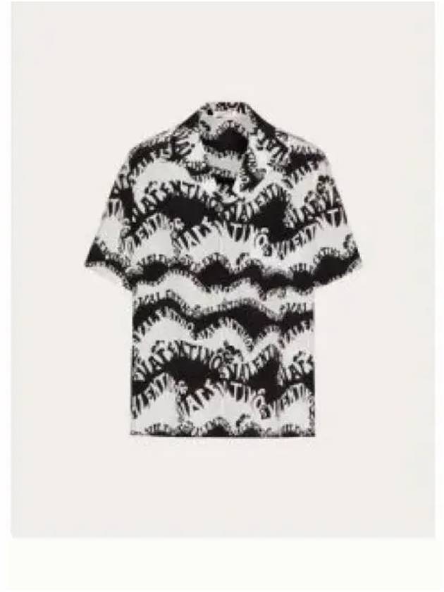 Wave Print Short Sleeve Shirt Black - VALENTINO - BALAAN 2