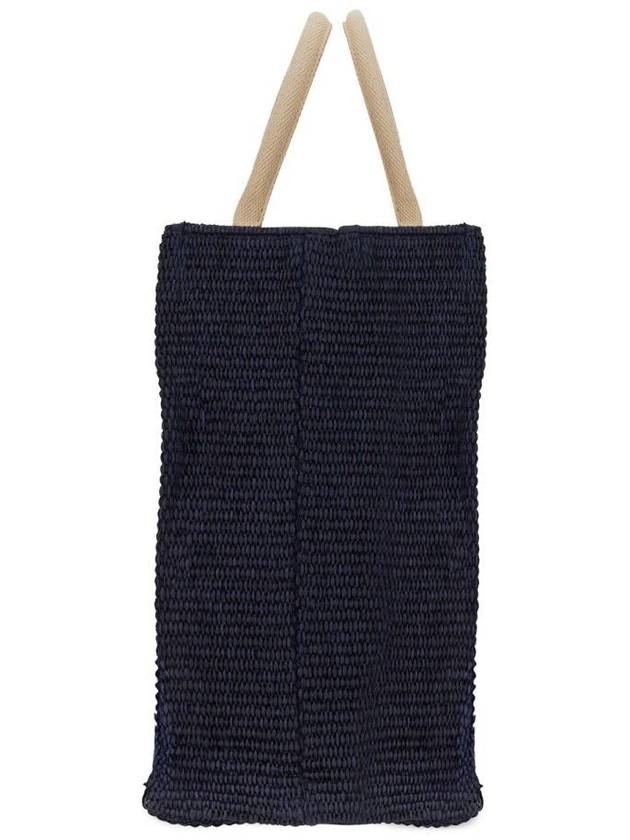 Embroidered Logo Raffia Tote Bag Navy - MARNI - BALAAN 5