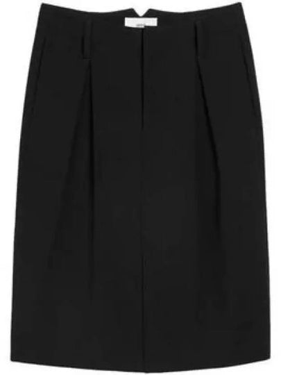 Pleat Detail Midi Pencil Skirt Black - AMI - BALAAN 2