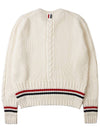 Men's Cable Stitch Merino Striped Wool Knit Top White - THOM BROWNE - BALAAN 3