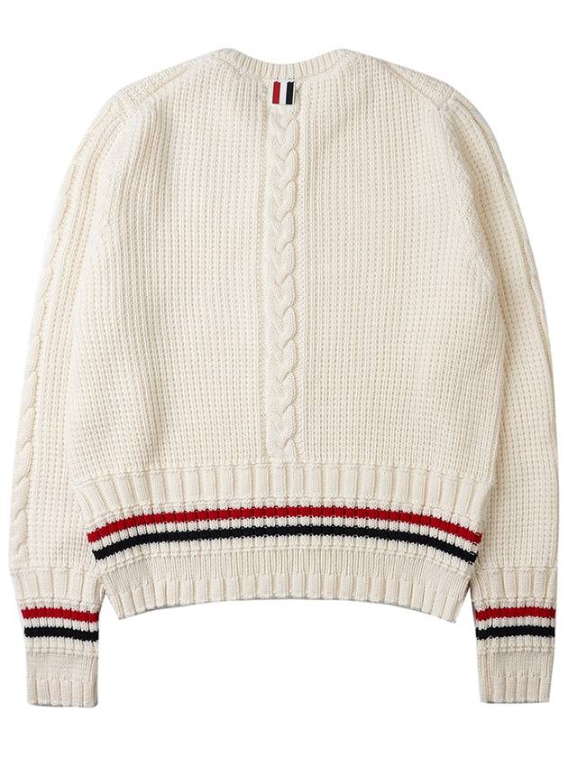 Men's Cable Stitch Merino Striped Wool Knit Top White - THOM BROWNE - BALAAN 3