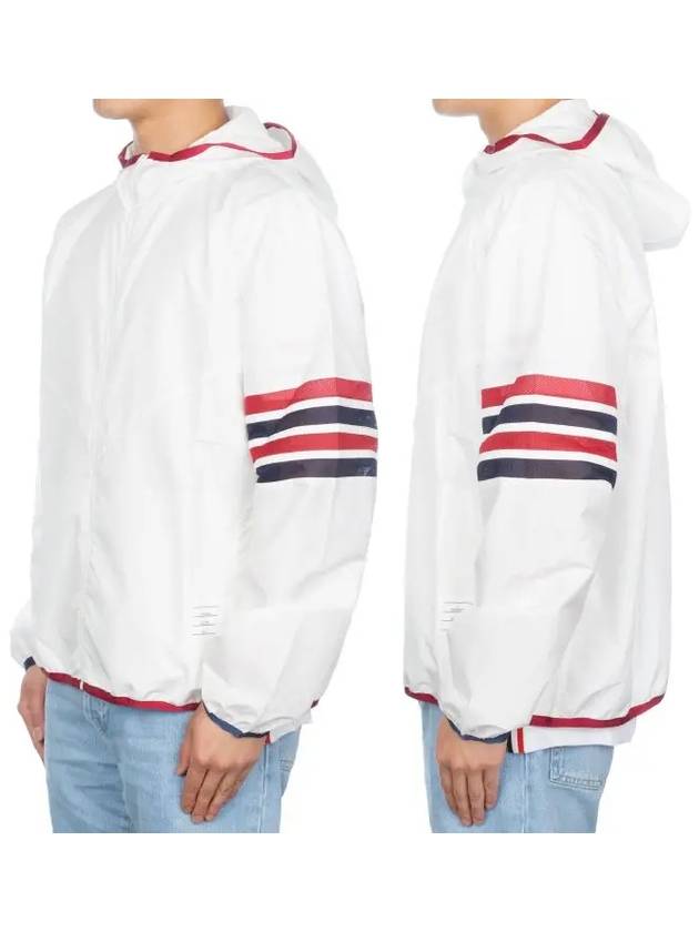 Military Ripstop Mesh 4-Bar Packable Hooded Jacket White - THOM BROWNE - BALAAN 5