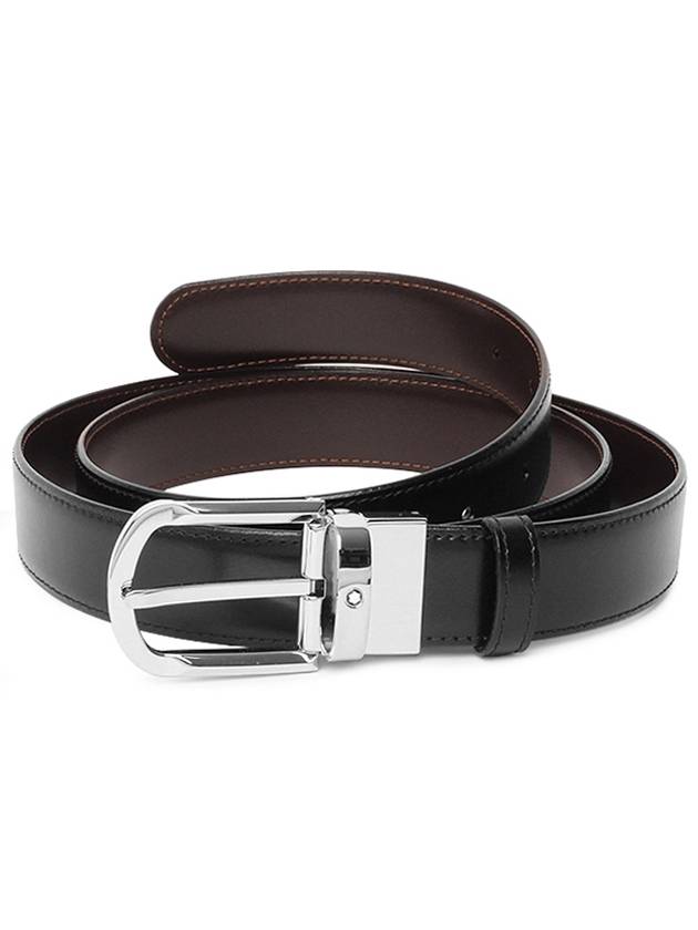 Rounded Horseshoe Buckle 30mm Reversible Leather Belt Black Brown - MONTBLANC - BALAAN 2