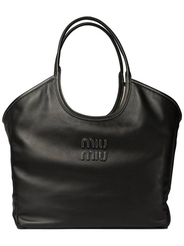 Ivy Logo Leather Tote Bag Black - MIU MIU - BALAAN 1