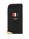 Stripe Zip Around Pebble Grain Leather Card Wallet Black - THOM BROWNE - BALAAN 4