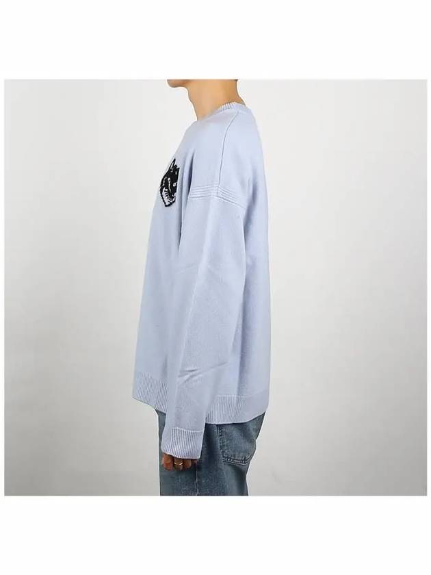 Intarsia Fox Head Comfort Knit Top Sky Blue - MAISON KITSUNE - BALAAN 4