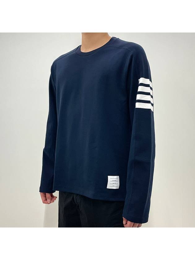 4-Bar Striped Cotton Long Sleeve T-Shirt Navy - THOM BROWNE - BALAAN 3