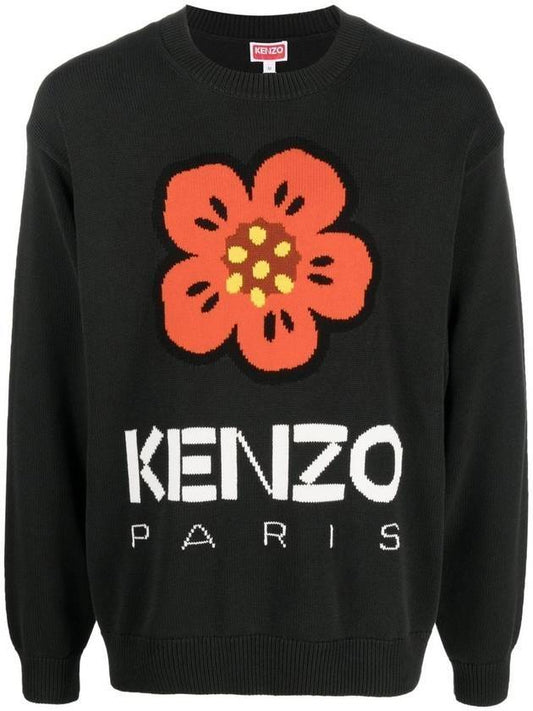 Boke Flower Wool Jumper Knit Top Black - KENZO - BALAAN 1