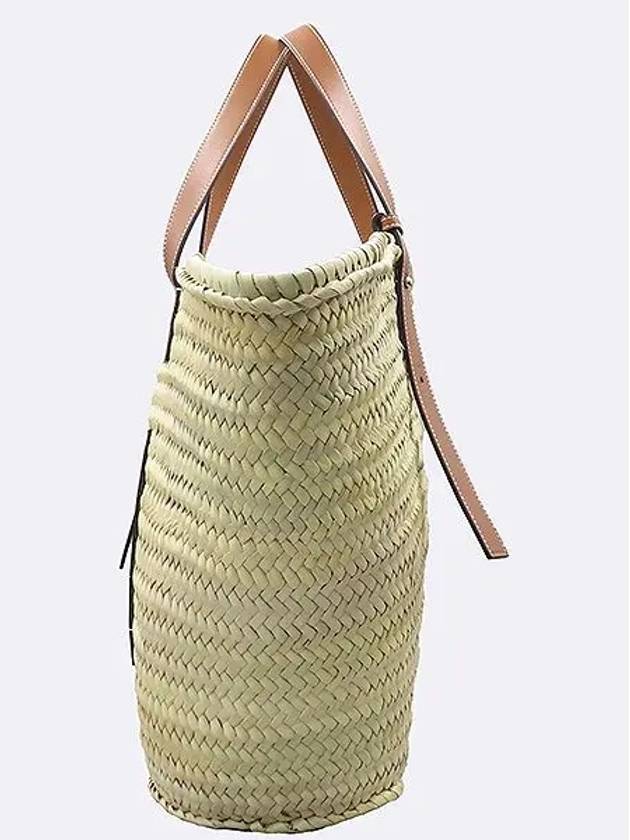 327 02 S81 Natural Tan Palm Leaf Kapsny Raffia Large Basket Shoulder Bag - LOEWE - BALAAN 3