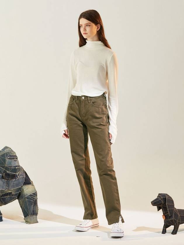 Slit Straight Color Jeans Khaki Brown - RYUL+WAI: - BALAAN 1