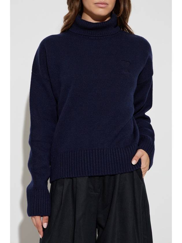 Embossed Logo Turtleneck Navy - AMI - BALAAN 4