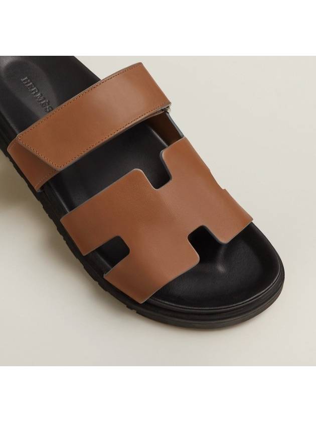 Chypre H Logo Calfskin Sandals Brown - HERMES - BALAAN 3