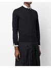 Intarsia Stitch Crew Neck Merino Wool Knit Top Navy - THOM BROWNE - BALAAN 3