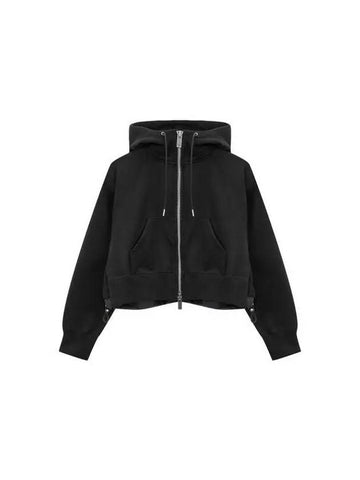 Women s color combination layered crop hood zip up black - SACAI - BALAAN 1