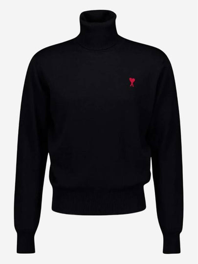 Men's Heart Logo Wool Turtleneck Black - AMI - BALAAN 2