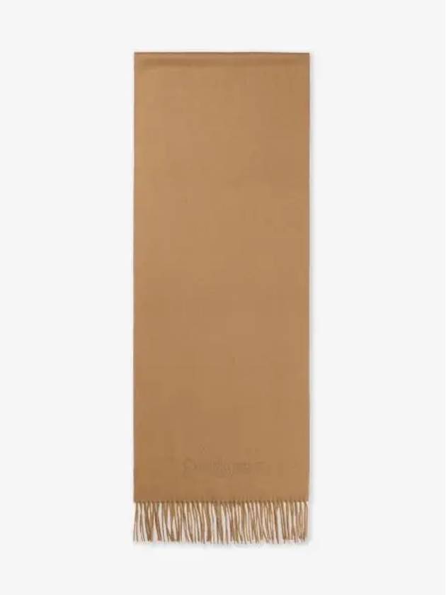 Logo Embroidered Cashmere Muffler Camel - SAINT LAURENT - BALAAN 2