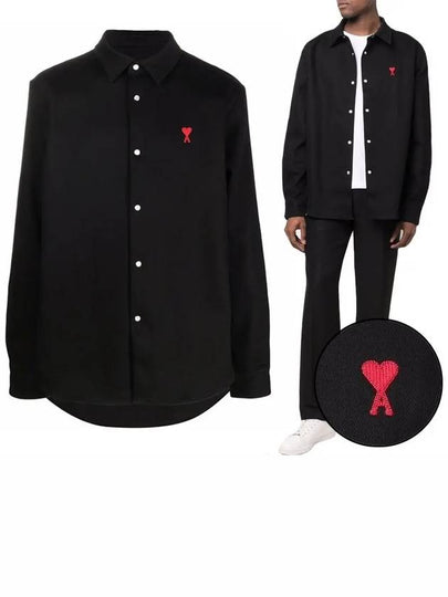 Small Heart Logo Cotton Long Sleeve Shirt Black - AMI - BALAAN 2