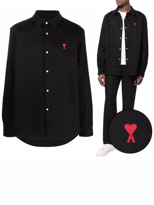 Small Heart Logo Cotton Long Sleeve Shirt Black - AMI - BALAAN.