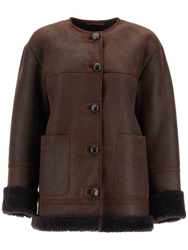 Bourbon Crew Neck Sheepskin Coat Chocolate - WEEKEND MAX MARA - BALAAN 2