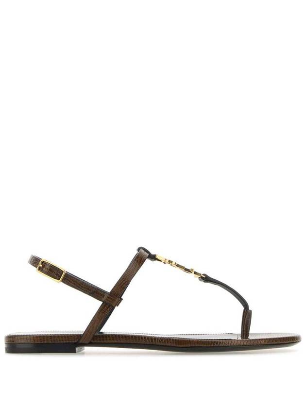 Logo Plaque Open Toe Sandals Brown - SAINT LAURENT - BALAAN 2