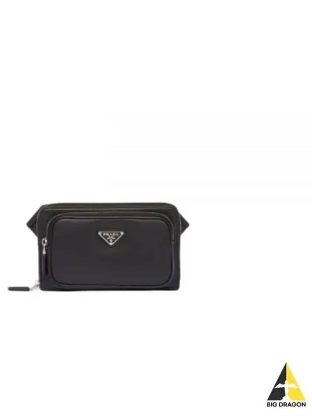 triangle logo leather belt bag black - PRADA - BALAAN 2