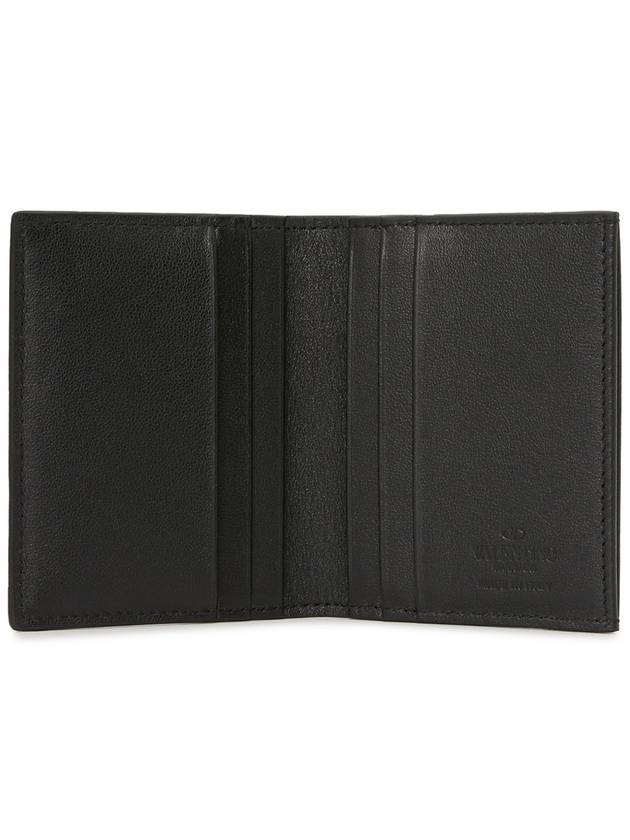 V Logo Signature Leather Card Wallet Black - VALENTINO - BALAAN 5