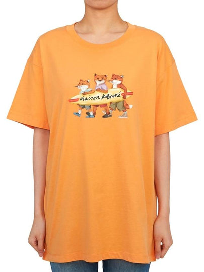 Surfing Foxes Short Sleeve T-shirt Orange - MAISON KITSUNE - BALAAN 2