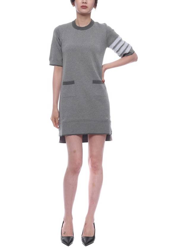 4 Bar Stripe Knit Midi Dress Grey - THOM BROWNE - BALAAN 4