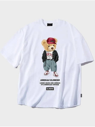 EL Amekaji Bear Overfit Short Sleeve T-Shirt White - ELIMENO - BALAAN 1