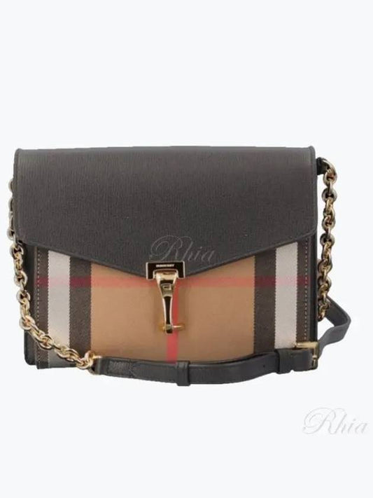 Macken Small Check Derby Leather Crossbody Bag Black - BURBERRY - BALAAN 2