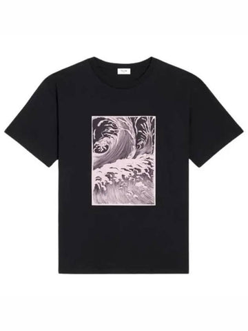 Men's Loose Wave Cotton Jersey Short Sleeve T-Shirt Black - CELINE - BALAAN 1