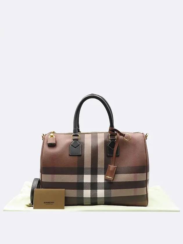 80523481 Checked dark brown leather bowling tote bag shoulder strap 2WAY - BURBERRY - BALAAN 1