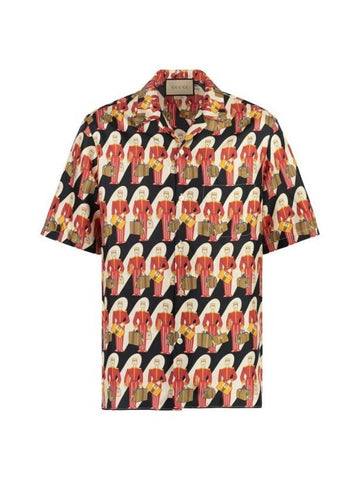 Porter Print Silk Short Sleeve Shirt - GUCCI - BALAAN 1