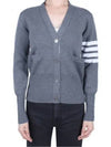 Milano Stitch 4 Bar Classic V Neck Fine Merino Wool Cardigan Medium Grey - THOM BROWNE - BALAAN 2