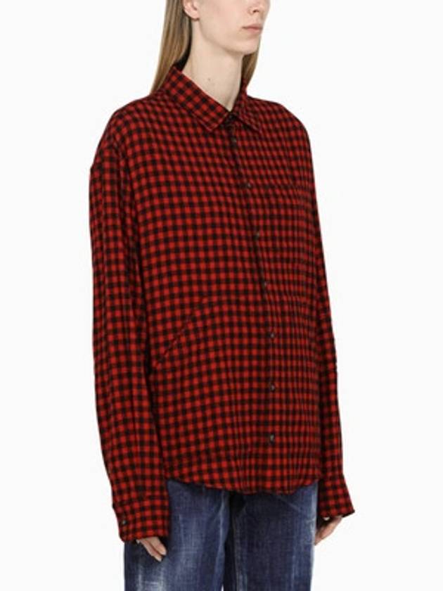 Gingham Check Long Sleeve Shirt Red - DSQUARED2 - BALAAN 4