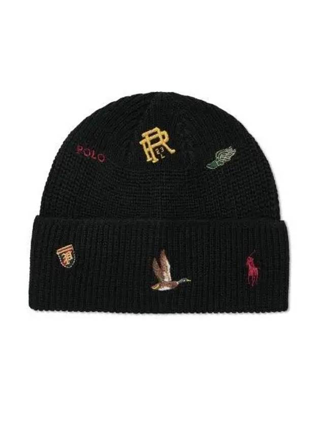 Embroidered detail wool blend beanie black - POLO RALPH LAUREN - BALAAN 2